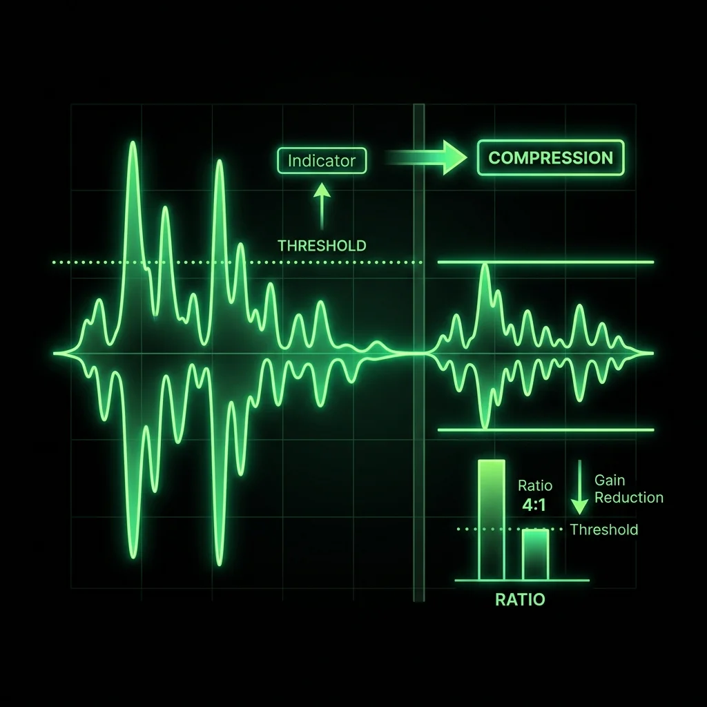 Waveform antes e depois da compressão